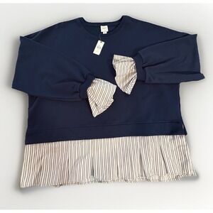 NWT! Maeve Anthropologie Women XL Navy Blue Striped Hem & Cuff Blouse Sweater